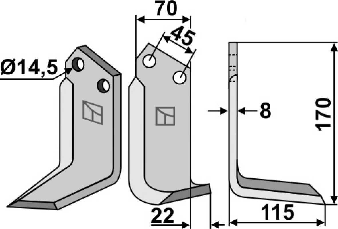 Fräsmesser 170x70mm, rechts